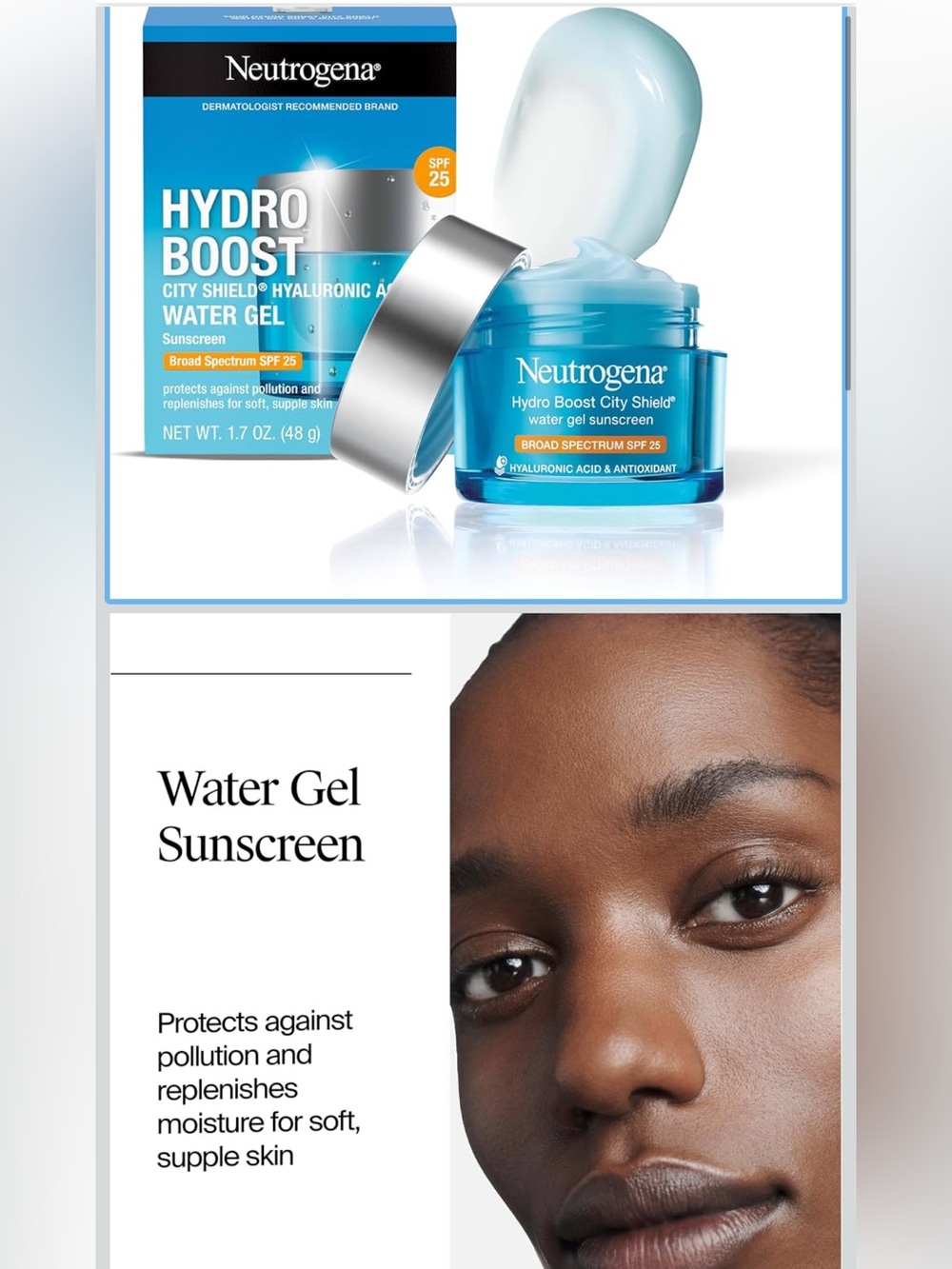 Neutrogena Hydro Boost City Shield Water Gel Broad Spectrum SFF 25 Sunscreen NIB